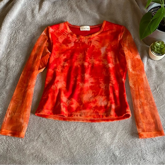 claudia kay Tops - Vintage Claudia Kay orange tie dye mesh longsleeve top size xs-s